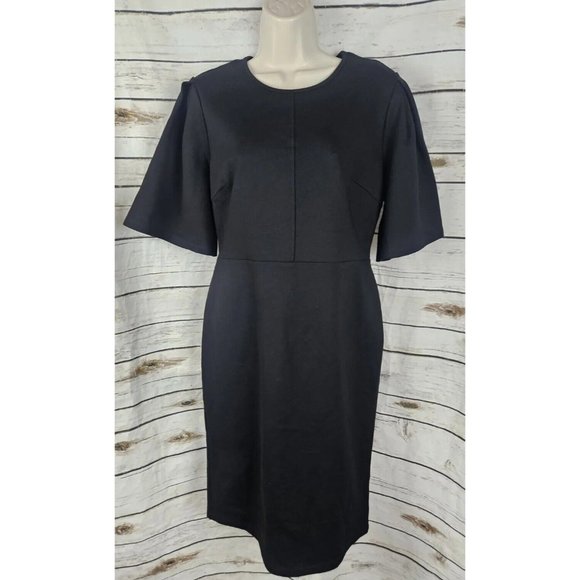Rachel Parcell Black Ponte Knit Dress L Sheath Stretch Flutter Sleeve Career - Picture 4 of 7
